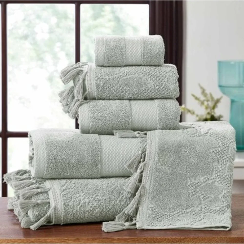 Allure Lifestyle Jacquard Tasseled Towel Set 6-Piece - Silver Sage